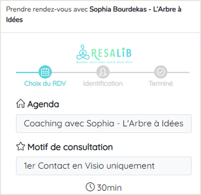 Image de la page de réservatino du service résalib de Sophia BOURDEKAS